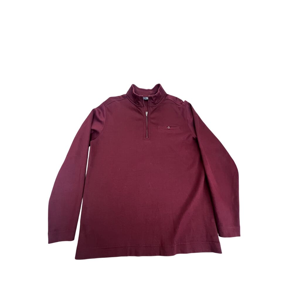 Hart Schaffner Marx Mens Size M 1/4 Zip Pullover Wine‎ Red Solid 100% Cotton